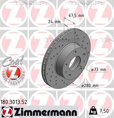 Тормозной диск Zimmermann Sport Coat Z передний для Peugeot Boxer III 2015-2019. Артикул 180.3013.52