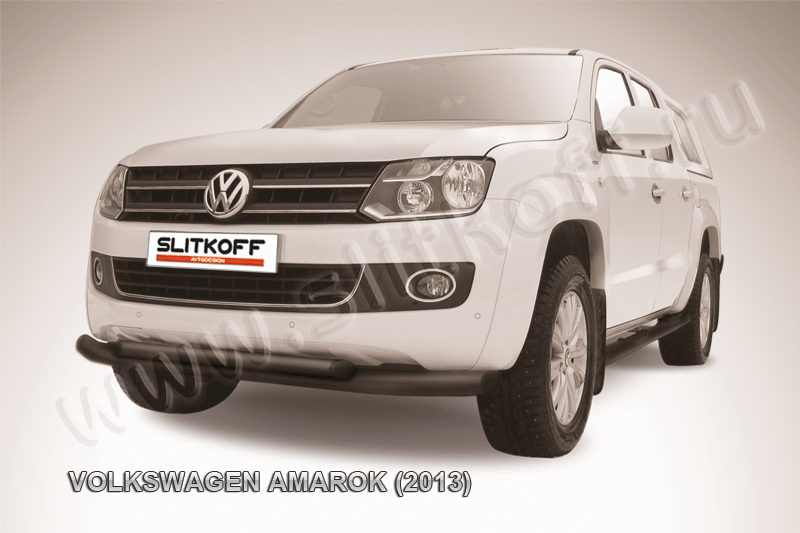 Защита Slitkoff переднего бампера d76/57 двойная ЧЕРНАЯ матовая для Volkswagen Amarok 2010-2015. Артикул VWAM13-003B