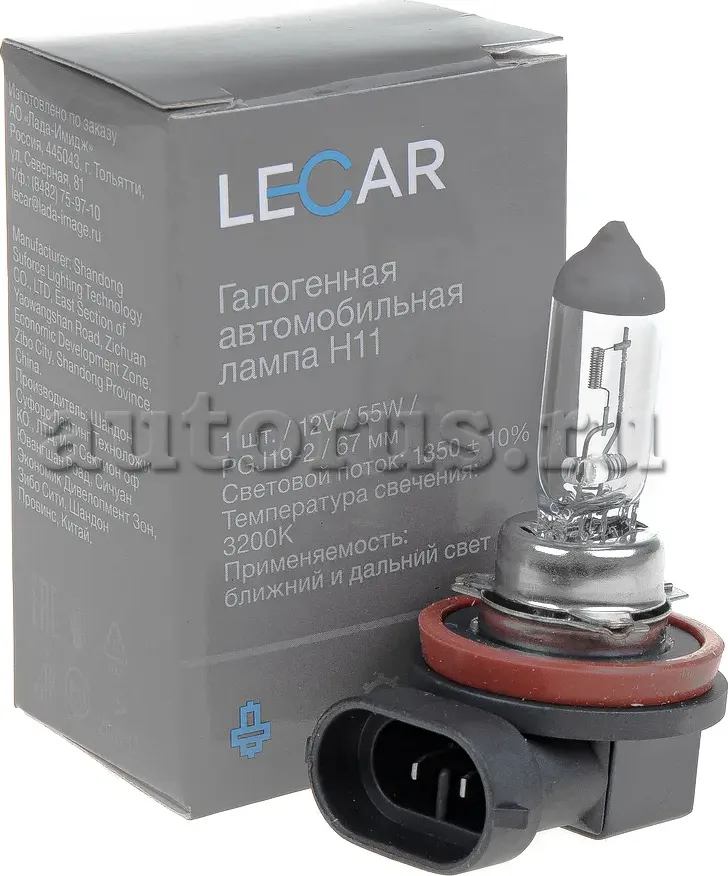 Лампа галоген 12V H11 55W PGJ19-2 LECAR. Артикул LECAR000021301