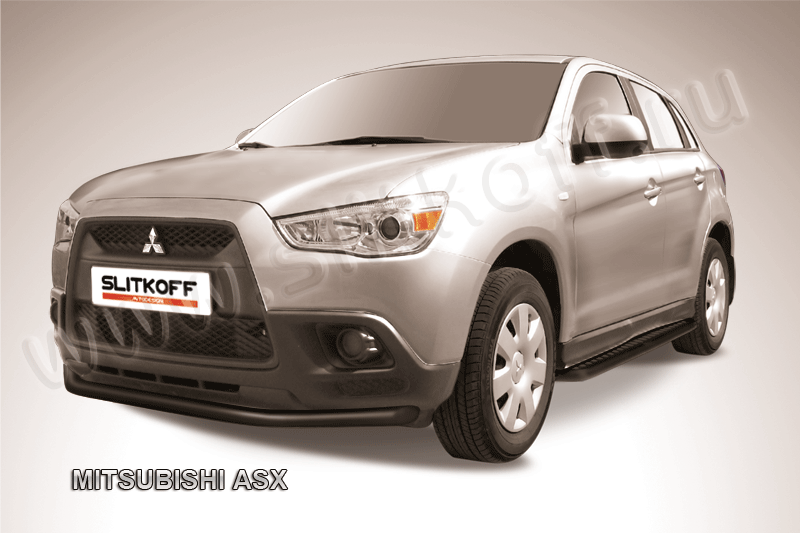 Защита Slitkoff переднего бампера d57 ЧЕРНАЯ матовая для Mitsubishi ASX 2010-2012. Артикул MAS004B
