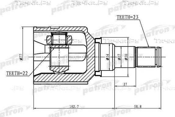 Шрус внутренний (граната) Patron передний для Toyota Ist I 2004-2007. Артикул PCV1439