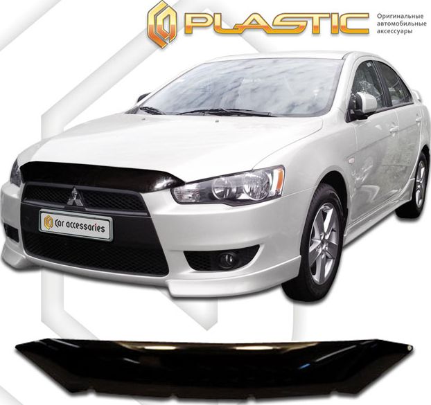 Дефлектор СА Пластик для капота (Classic черный) Mitsubishi Lancer X 2007-2010. Артикул 2010010102296