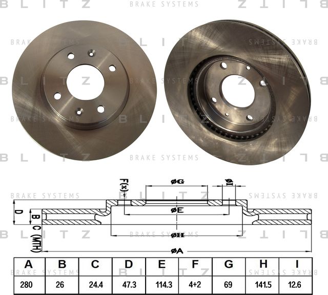 Диск тормозной HYUNDAI SONATA/ELANTRA 00- перед. вент. (Blitz). Артикул BS0218