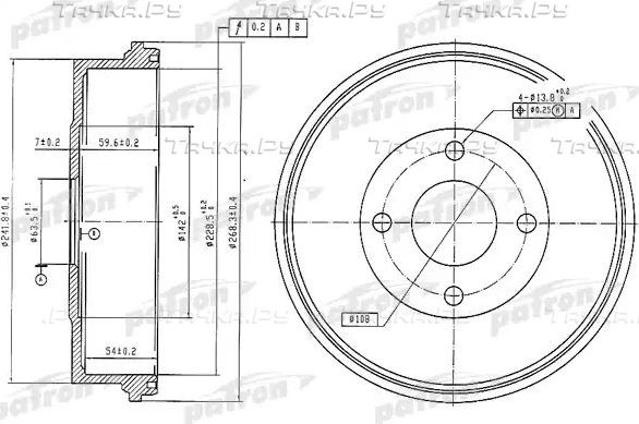 Тормозной барабан Patron задний для Ford Mondeo I 1993-1996. Артикул PDR1066