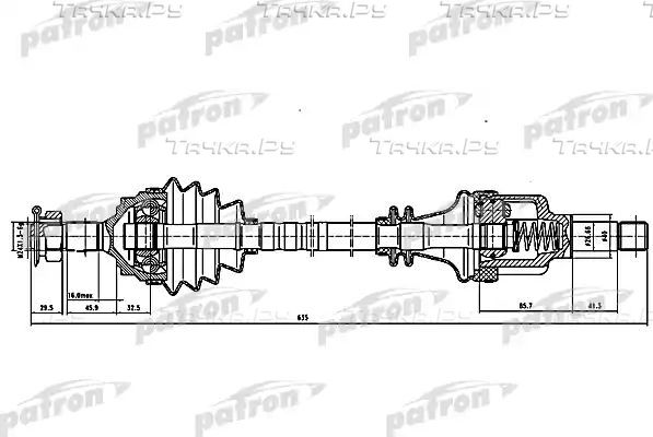 Полуось (привод в сборе, приводной вал) Patron передняя левая для Peugeot 405 1987-1992. Артикул PDS0058