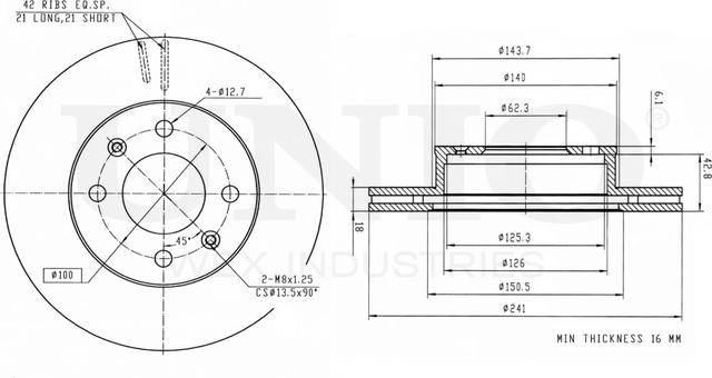 Диск тормозной (Unio). Артикул BRD-20139