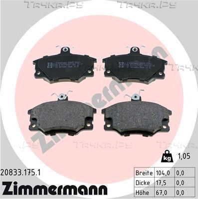 Тормозные колодки Zimmermann передние для Fiat Tipo 160 1987-1995. Артикул 20833.175.1