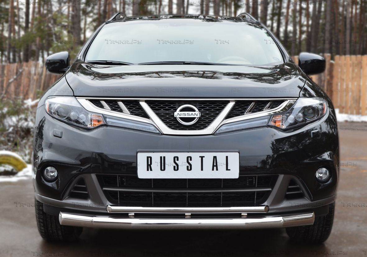 Защита RusStal переднего бампера d76 (дорн) /42 (дуга) для Nissan Murano Z51 2010-2015. Артикул NMZ-001083