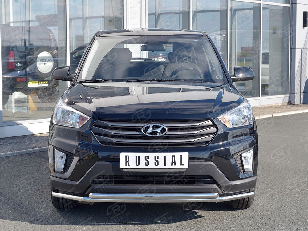 Защита RusStal переднего бампера d42 секция-d42 дуга для Hyundai Creta I 2016-2021. Артикул HCRZ-002416