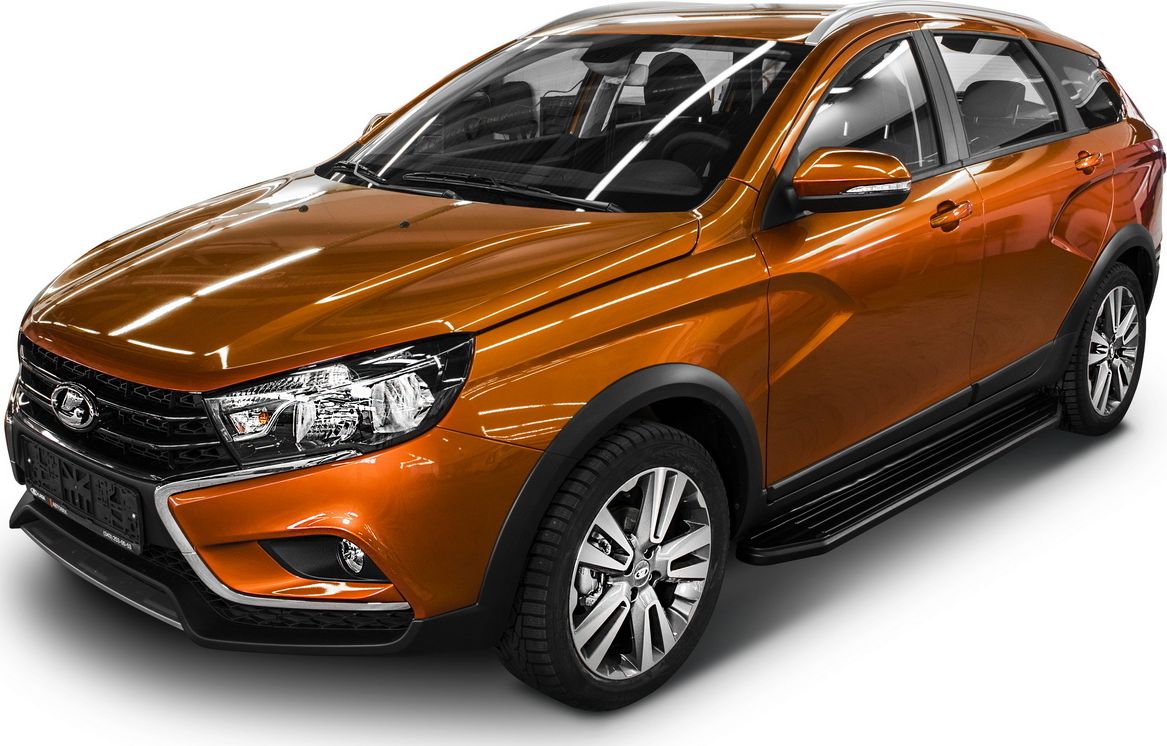 Пороги алюминиевые Rival Premium-Black для Lada Vesta Cross универсал 2017-2026. Артикул A180ALB.6003.1