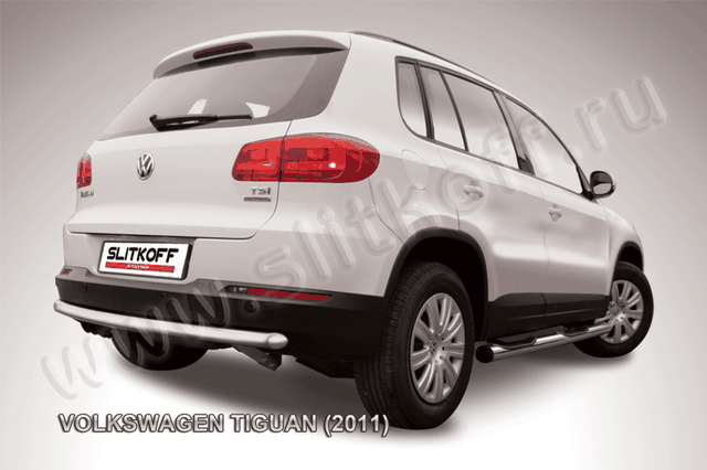 Защита Slitkoff заднего бампера d57 радиусная для Volkswagen Tiguan 2011-2016. Артикул VWTIG-011
