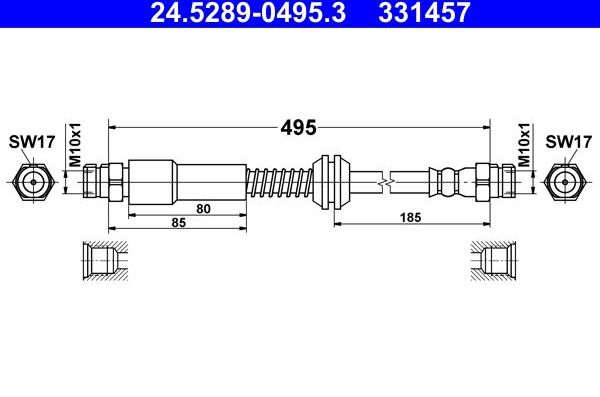 Тормозной шланг ATE задний для Volkswagen Caddy III 2004-2015. Артикул 24.5289-0495.3