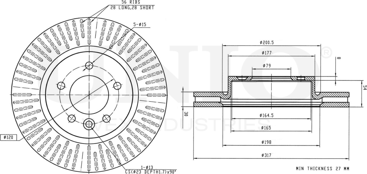 Диск тормозной (Unio). Артикул BRD-20275