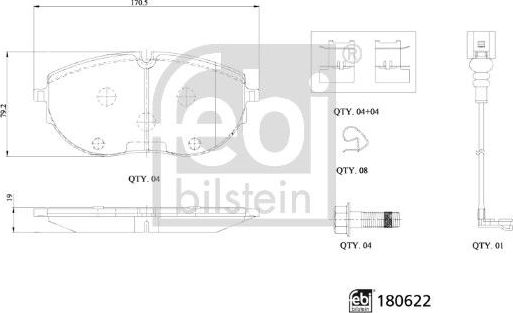 Тормозные колодки Febi Bilstein передние для Volkswagen Multivan T6 2015-2026. Артикул 180622