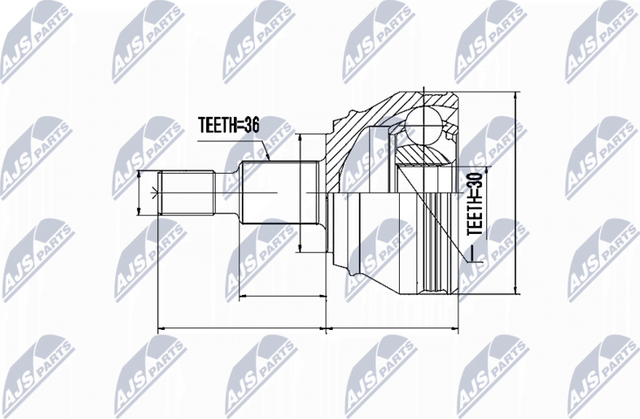 Шрус внутренний (граната) NTY передний/задний для Audi A3 II (8P) 2004-2007. Артикул NPZ-VW-005