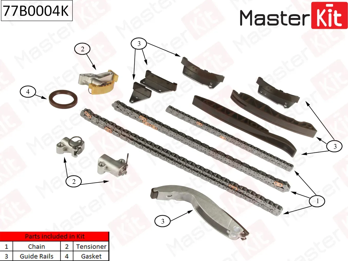 77B0004K Комплект цепи ГРМ KIA Sorento 2.5 CRDi D4CB 02-10 (без звездочек) (Master KIT) Master KIT. Артикул 77b0004k