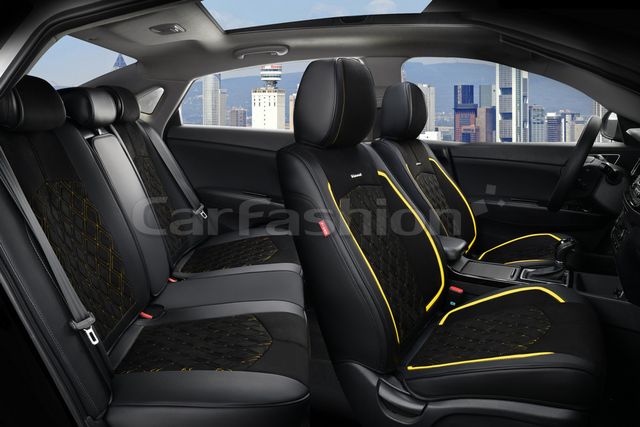 Чехлы универсальные каркасные CarFashion 5D Diamond Plus на сидения авто, цвет Черный/Черный/Желтый . Артикул 27030