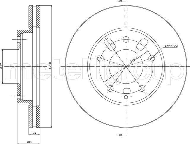 Тормозной диск Metelli передний для Mazda 626 IV (GE) 1992-1997. Артикул 23-0347