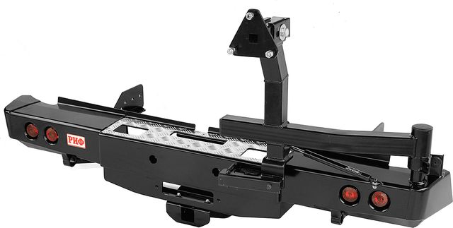 Бампер силовой РИФ задний с площ. под лебёдку, квад. под фаркоп, калиткой и фонарями для Fiat Fullback 2016-2026. Артикул RIFTMQ-20236