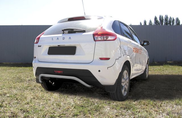 Защита Slitkoff заднего бампера d42 скоба для Lada Xray 2015-2026 Серебристая. Артикул LadXR010S