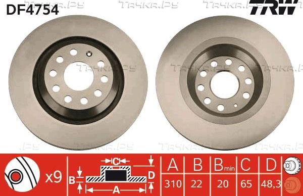 Тормозной диск TRW задний для Volkswagen Tiguan II 2016-2026. Артикул DF4754
