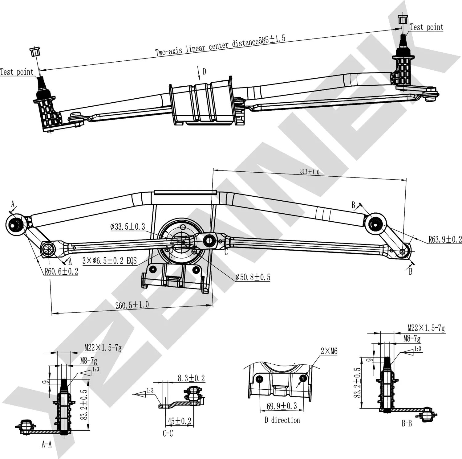 Трапеция стеклоочистителя без моторчика MB SPRINTER, VW LT2 95-06 (Zennek). Артикул DWL0010