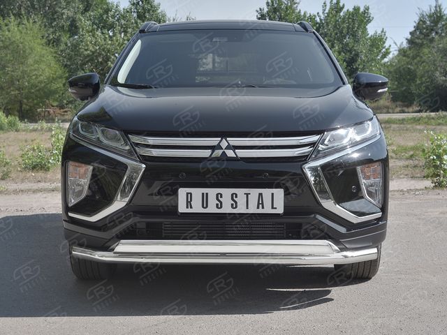 Защита РусCталь переднего бампера d63 секции-d75x42 дуга для Mitsubishi Eclipse Cross 2018-2026. Артикул MEZ-003043