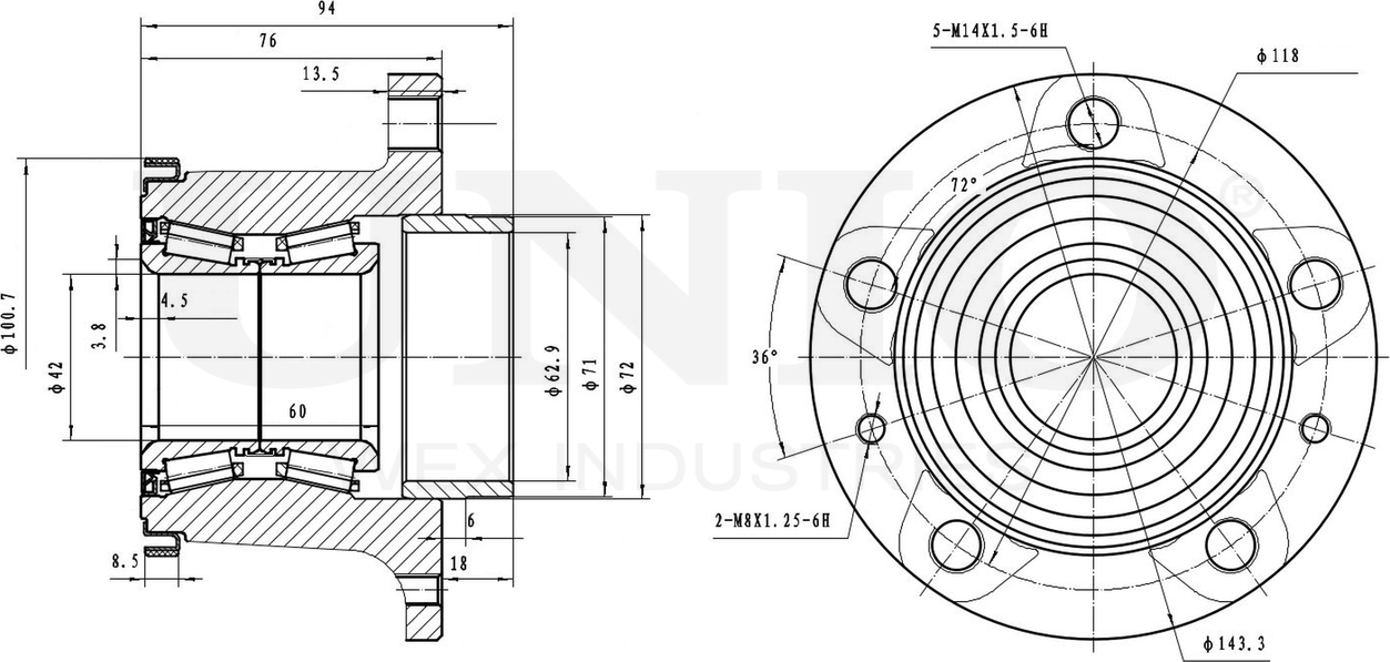 Ступица колеса с интегрированным подшипником (Unio). Артикул HUB-20154