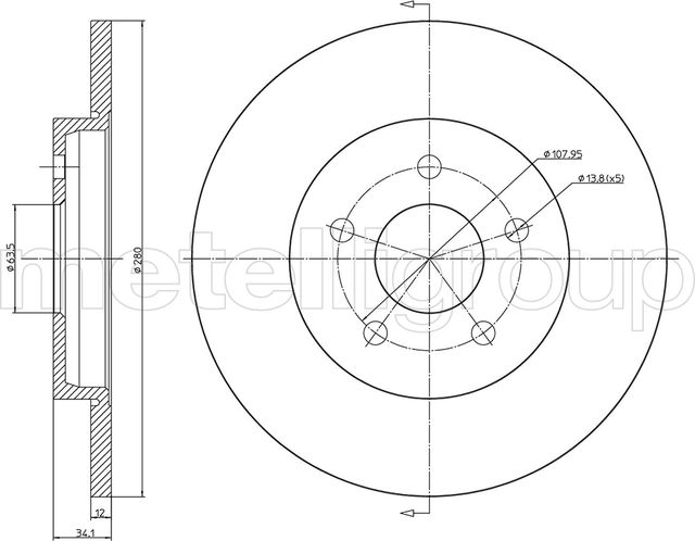Тормозной диск Metelli задний для Jaguar X-Type I 2001-2009. Артикул 23-0683C