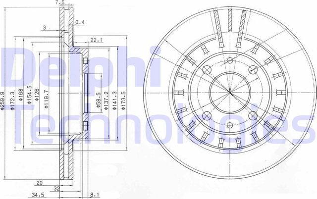 Тормозной диск Delphi передний для Datsun on-DO I 2014-2026. Артикул BG3806