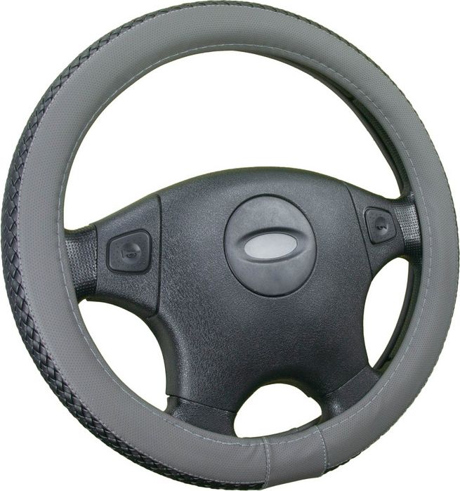 Оплётка на руль CarFashion Braid (размер M, экокожа, цвет ЧЕРНЫЙ/СЕРЫЙ). Артикул 31555