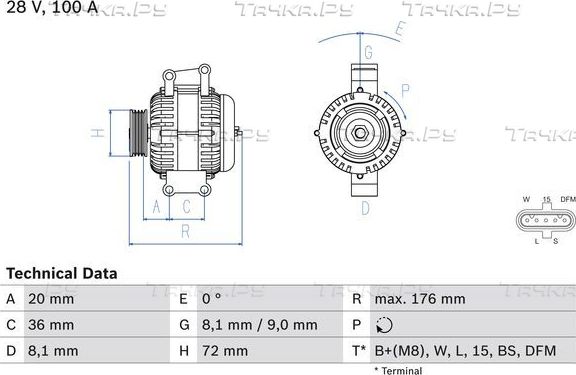 Генератор Bosch для Scania R 2004-2015. Артикул 0 986 047 820