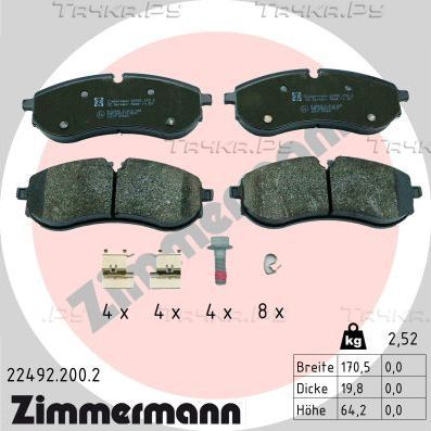 Тормозные колодки Zimmermann задние для Volkswagen Crafter II 2016-2026. Артикул 22492.200.2