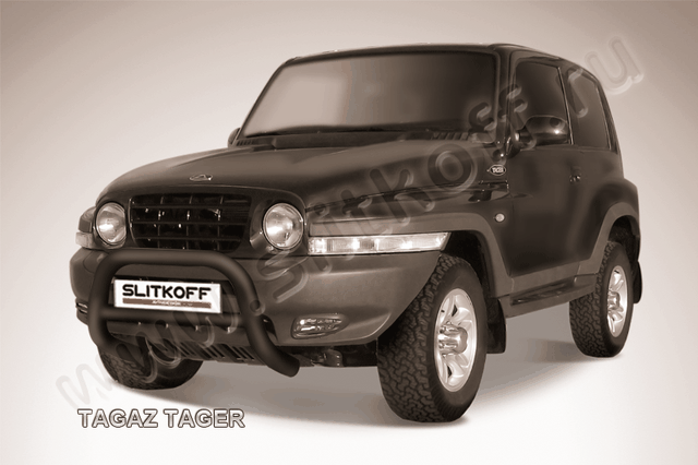 Кенгурятник Slitkoff d76 низкий ЧЕРНЫЙ матовый для ТагАЗ Tager 3-дв. 2008-2026. Артикул TAT006B