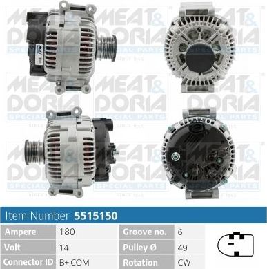 Генератор Meat & Doria для Mercedes-Benz Sprinter 906 2006-2026. Артикул 5515150