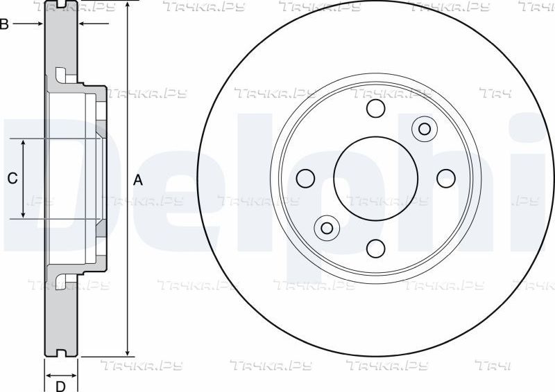 Тормозной диск Delphi передний для Mercedes-Benz Citan 2012-2026. Артикул BG4459C