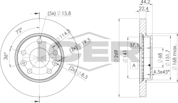 Тормозной диск Icer передний для Nissan Terrano III (D10) 2014-2026. Артикул 78BD4009-2