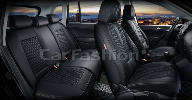 Комплект универсальных каркасных чехлов CarFashion 5D Bison Plus на сидения авто, цвет Черный/Черный/Черный. Артикул 27296