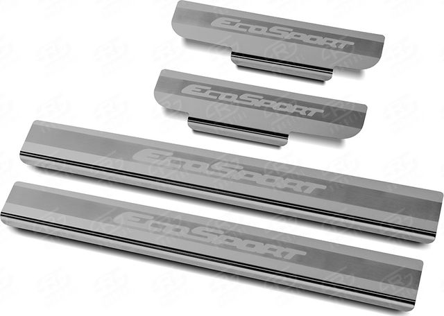 Накладки RusStal на пороги (лист нерж. шлифованный с надписью) для Ford Ecosport 2014-2026. Артикул FRESP14-03