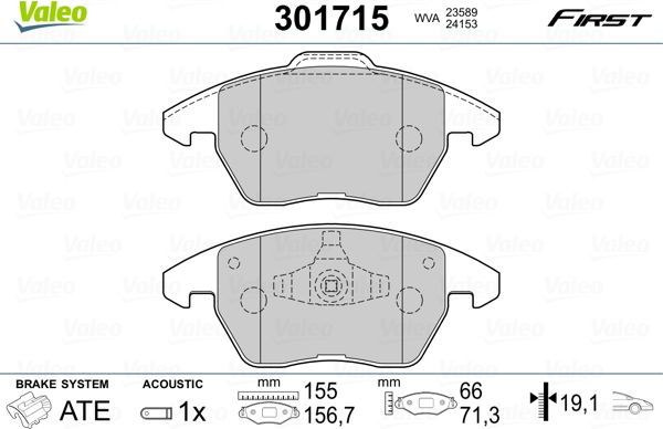 Тормозные колодки Valeo First. Артикул 301715
