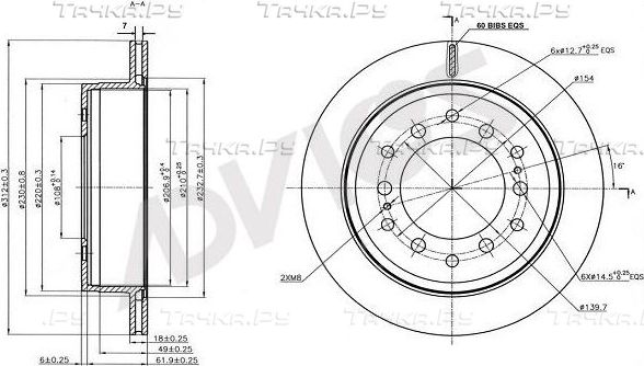 Тормозной диск Advics для Toyota Fortuner II 2015-2026. Артикул A6R161B