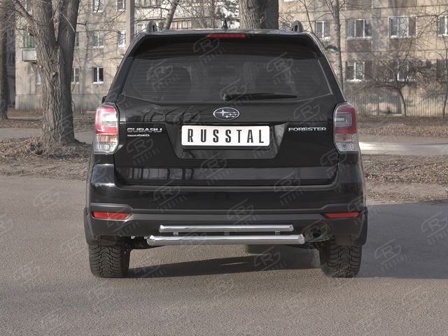 Защита RusStal заднего бампера d63 (дуга) d42 (дуга) для Subaru Forester IV рестайлинг 2 2016-2018. Артикул SUFZ-003351