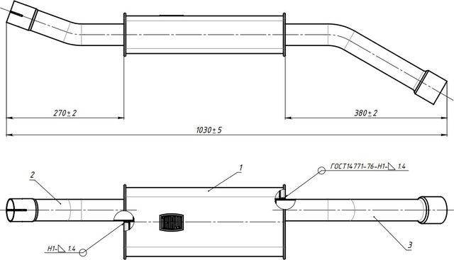 Глушитель Trialli (алюминий / сталь) для ГАЗ Соболь 1997-2026. Артикул EAM 0301