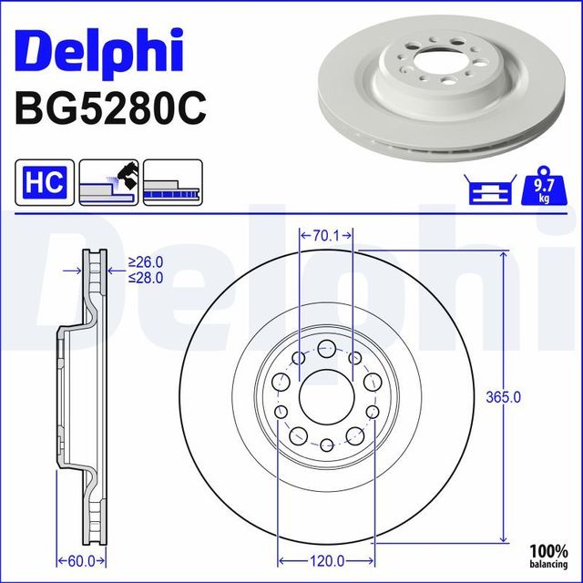 Тормозной диск Delphi для Tesla Model X I 2015-2026. Артикул BG5280C