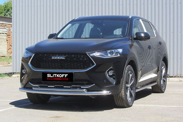 Защита Slitkoff переднего бампера d57+d42 двойная для Haval F7 2019-2026. Артикул HavF7002