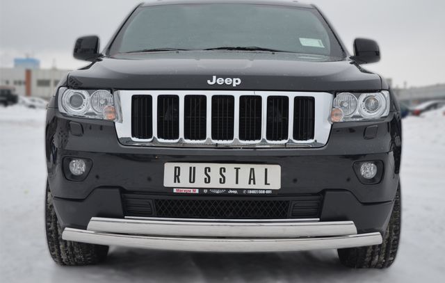 Защита RusStal переднего бампера 75х42/75х42 овалы (дуги) для Jeep Grand Cherokee WK2 2012-2014. Артикул JGZ-001190