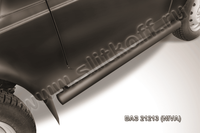 Пороги Slitkoff d76 труба для ВАЗ 21213 Нива, 4х4 3 дв 1976-2026 Черные. Артикул Niv006B