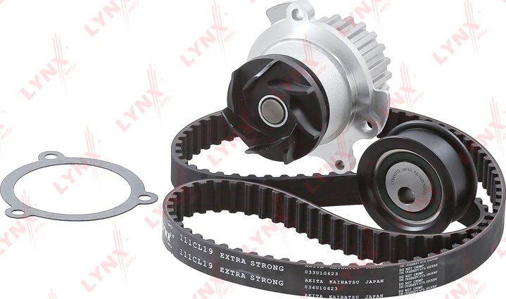 Помпа (водяной насос) с комплектом ремня ГРМ LYNXauto. Артикул PW-1236