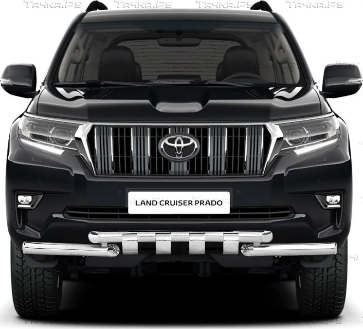 Защита PT Group переднего бампера двойная с зубьями d63/63 (НПС) для Toyota Land Cruiser Prado 150 2й Рестайлинг 2017-2026. Артикул TPR220204