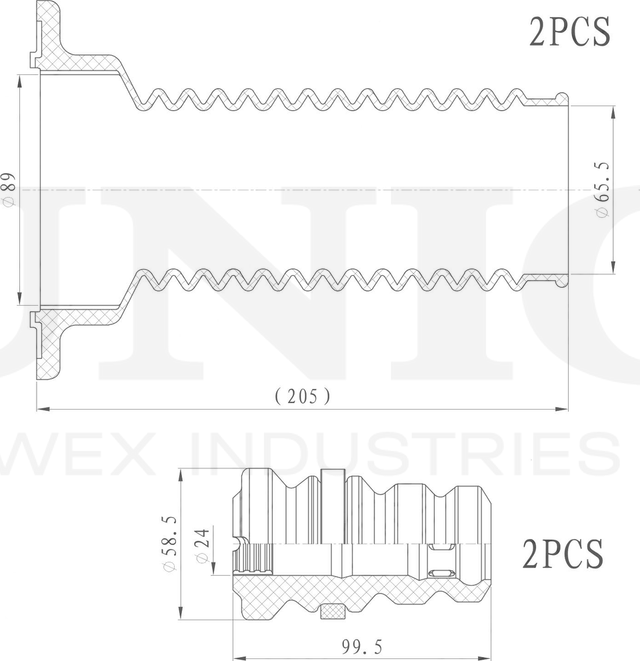 Отбойник и пыльник амортизатора, комплект (Unio). Артикул DUC-50044